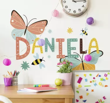 Nursery wall decal customized name butterflies - TenStickers