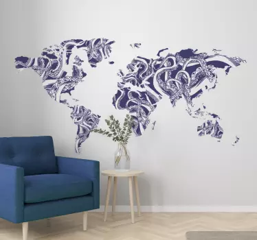 Octopus texture world map  world map wall sticker - TenStickers