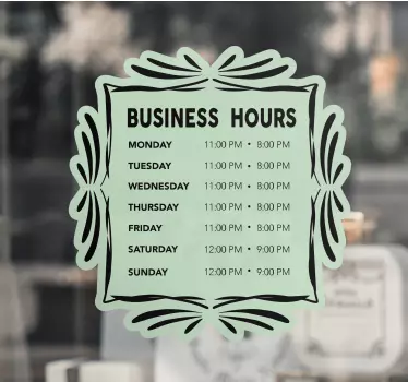 Ornamental business opening hours shop window decal - TenStickers