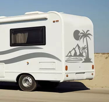 Palm tree and mountains caravan decal - TenStickers