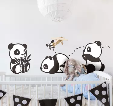 Panda playing with butterfly wild animal sticker - TenStickers