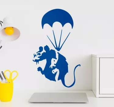 Parachuting rat illustration wild animal sticker - TenStickers