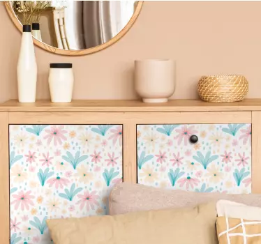 Pastel color flower pattern decals for furniture - TenStickers
