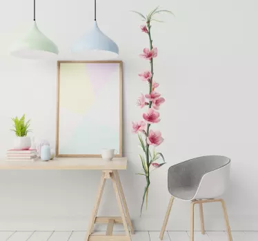 Peach flower branch flower wall decal - TenStickers