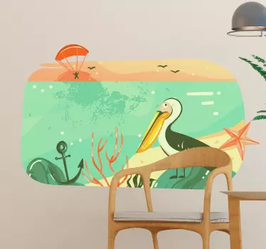 Pelican beach Australia map wild animal sticker - TenStickers