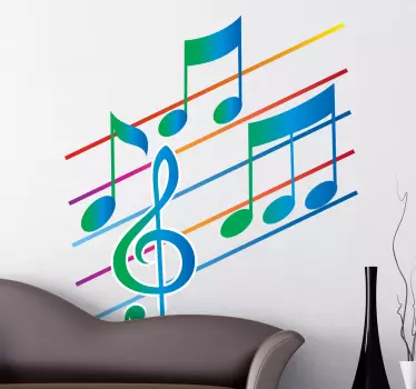 Pentagram with Musical Notes Sticker - TenStickers