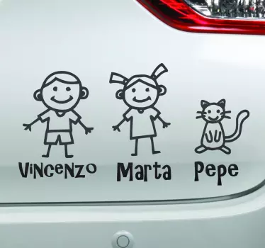 Cute Family drawing with names baby on board sticker - TenStickers