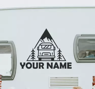 Personalised name with mountain caravan sticker - TenStickers