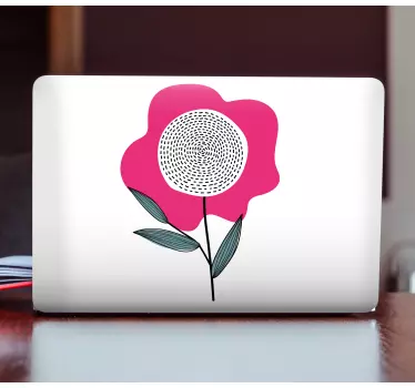 Pink flower with leaves laptop stickers - TenStickers