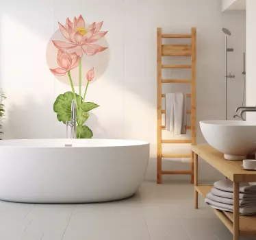 Pink flowers bathroom wall decal - TenStickers