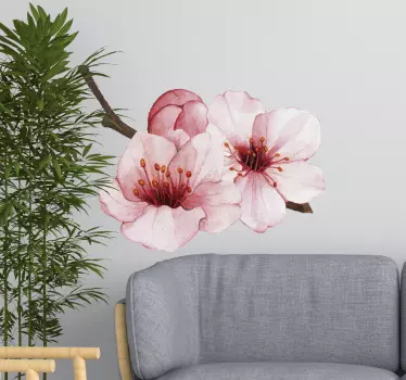 Pink flowers living room  flower wall decor - TenStickers