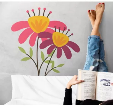 Pink half flowers window decal - TenStickers