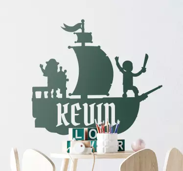Pirate ship with name illustration wall art - TenStickers