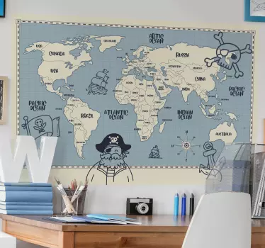 Pirate world map world map sticker - TenStickers