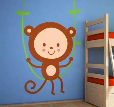 Playful monkey swinging wall sticker for kids - TenStickers