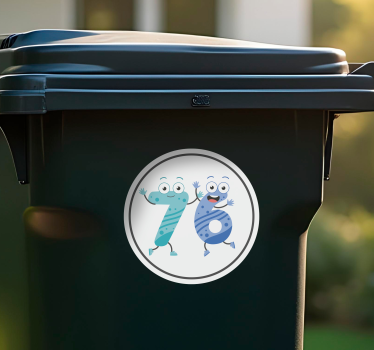 Playful numeric characters recycling decal for bin - TenStickers