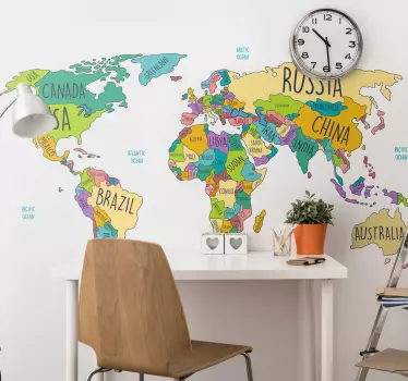 Political world map  map wall sticker - TenStickers