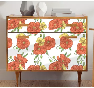 Poppy flowers on a white background decals for furniture - TenStickers