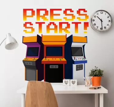 Press start arcade machines video game wall sticker - TenStickers