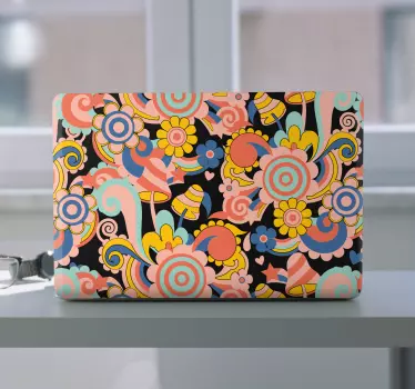 Psychedelic tropical flowers design laptop stickers - TenStickers