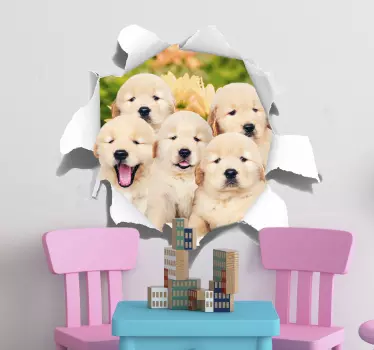 Puppies trompe l'oeil wall decor - TenStickers