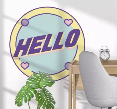 Quote sticker hello with hearts and circles - TenStickers