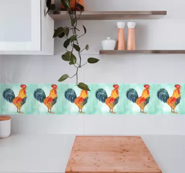 Realistic colored drawing  of rooster border sticker - TenStickers