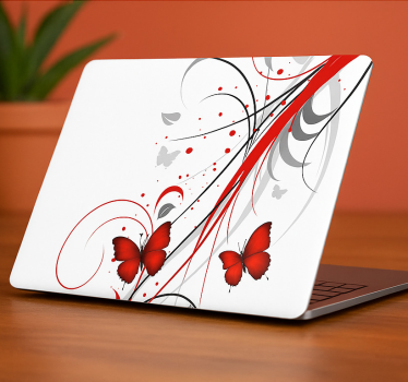 Red floral butterflies  laptop sticker - TenStickers