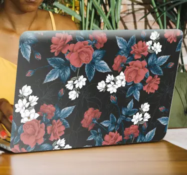 Red floral pattern flower laptop decor - TenStickers