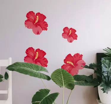 Red hibiscus flower Living room wall sticker - TenStickers