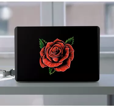 Red rose on black laptop stickers - TenStickers