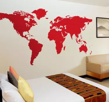 Red world map wall sticker - TenStickers