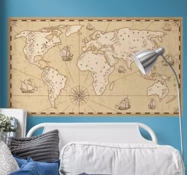 Retro Global Map world map wall sticker - TenStickers
