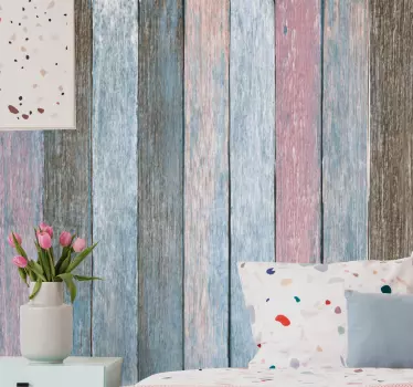Rustic colourful wooden planks vinyl print wall sticker - TenStickers