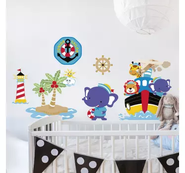 Sailboat, lighthouse and anchor illustration decal - TenStickers