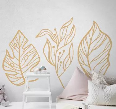 Set of gold leaf plant decals - TenStickers