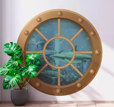 Shark hunting through submarine window fish decal - TenStickers