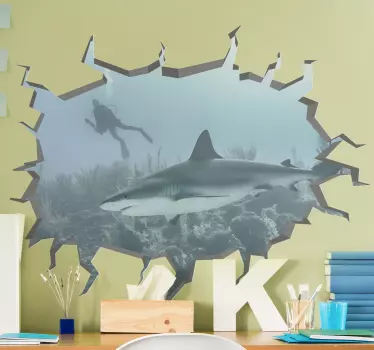 Shark trompe l'oeil fish  decal - TenStickers