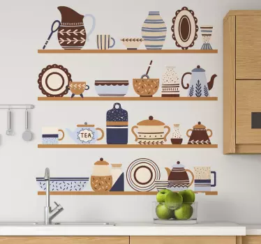 Shelvings with crockery cutlery sticker - TenStickers