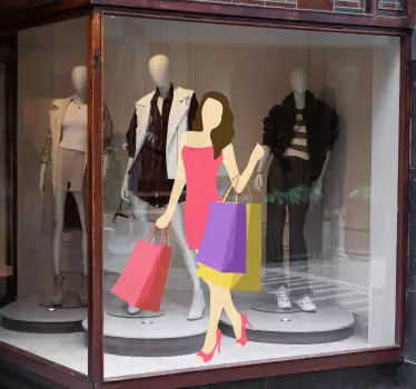 Shop window sticker shopping woman illustration - TenStickers