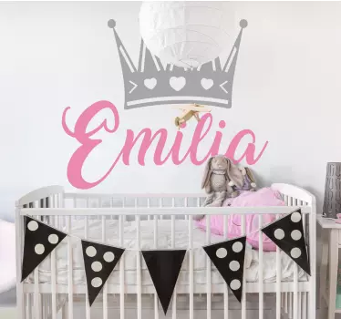 Silver crown with pink name custom sticker - TenStickers