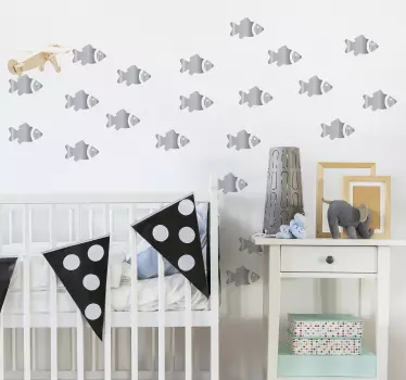 Silver kids fish fish wall decal - TenStickers
