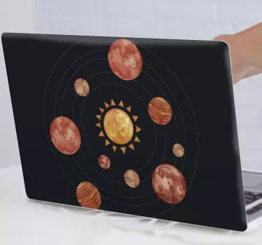 Solar System orange watercolour laptop decal - TenStickers