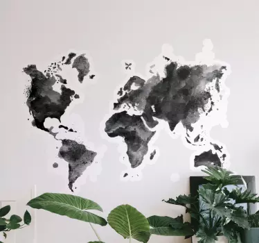 Splash color grey shaded world map vinyl wall art - TenStickers