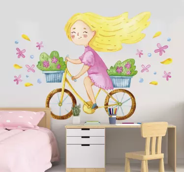 Spring flower bike illustration wall art - TenStickers