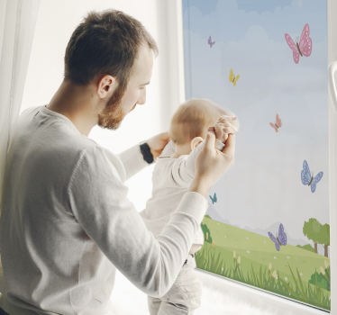 Spring grass butterfly window decal - TenStickers