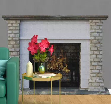 Stone texture fireplace visual effects wall sticker - TenStickers