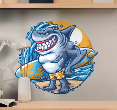 Surfboard shark cartoon  urban decal - TenStickers