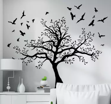 Thick tree with birds living room wall sticker - TenStickers