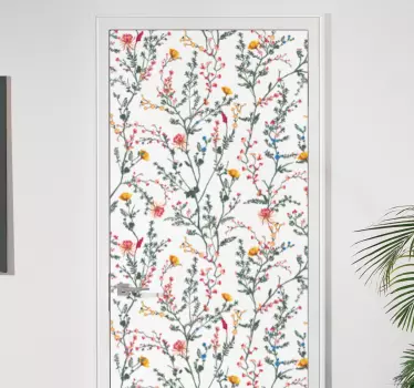 Thin minimalistic garden flowers glass door sticker - TenStickers